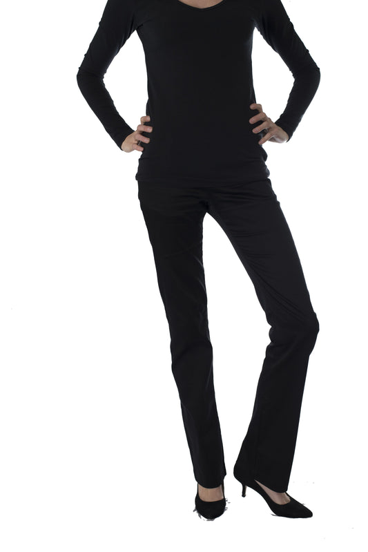 Black pants long 35 inch inseam and long vneck black top with extra long arm length