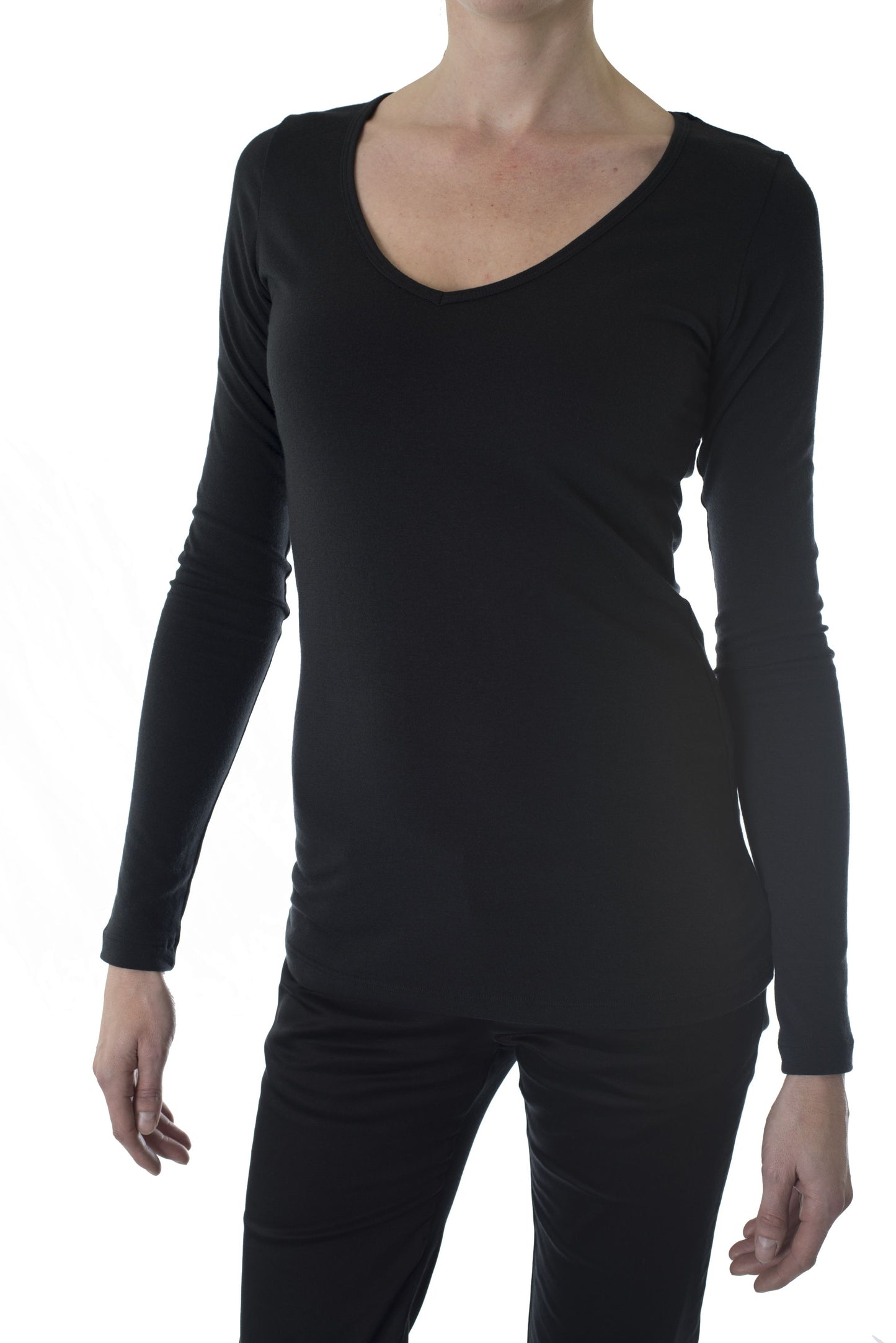 Black long sleeve vneck shape top for tall girls
