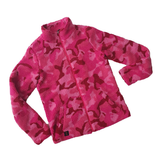 Pink camo fleece zip up jacket for tall girls and curvy girls