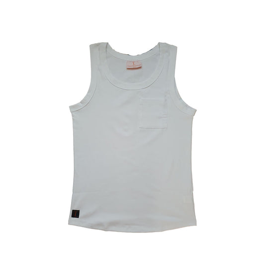 White tank top with pocket for tall girls and for curvy girls